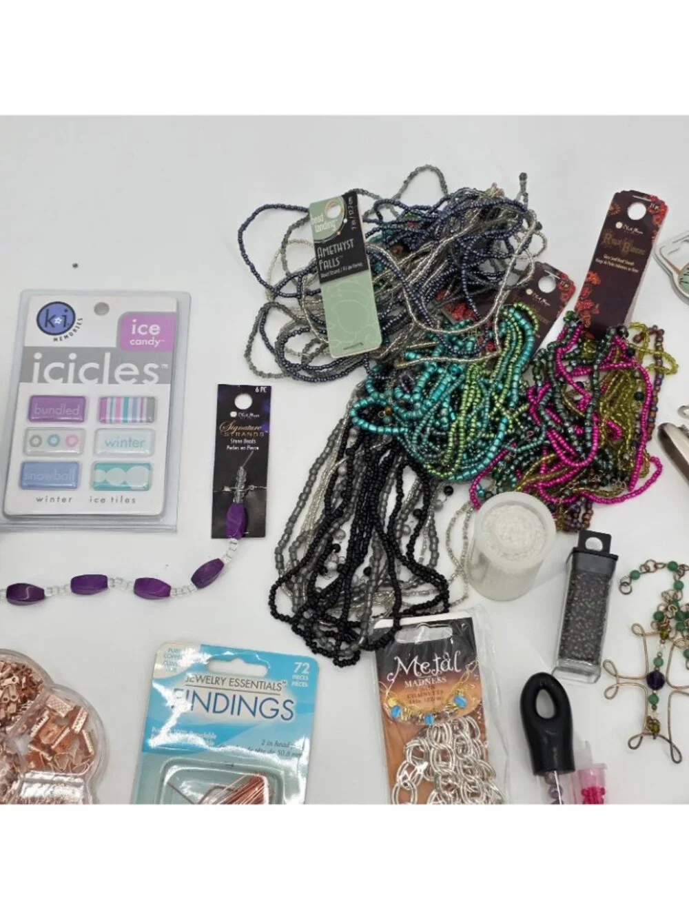 HUGE Jewelry Making Supply Lot Charms Necklaces Copper Beads Gems Tools most NEW